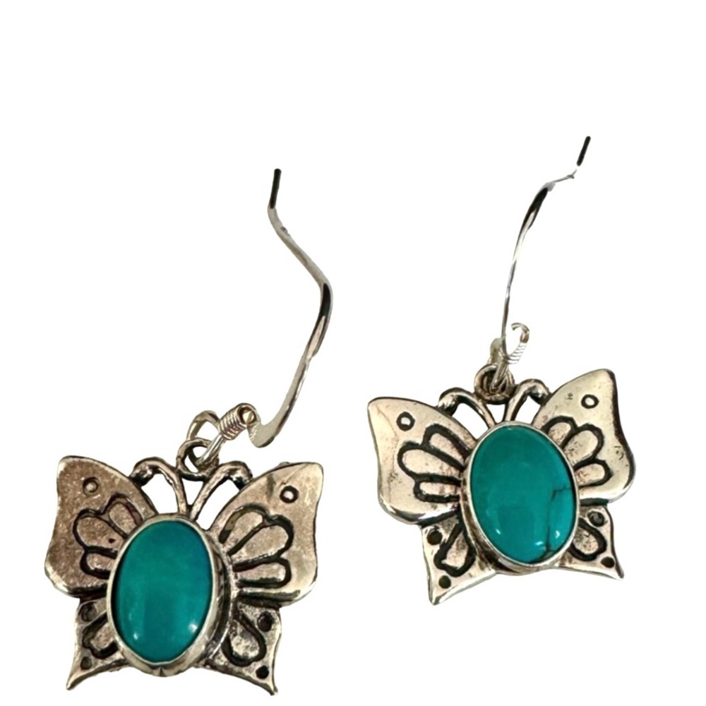 Vintage turquoise stone butterfly 🦋 925 dainty earrings